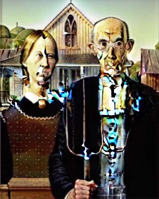Prompt: American Gothic in the style of Jonathan Zawada