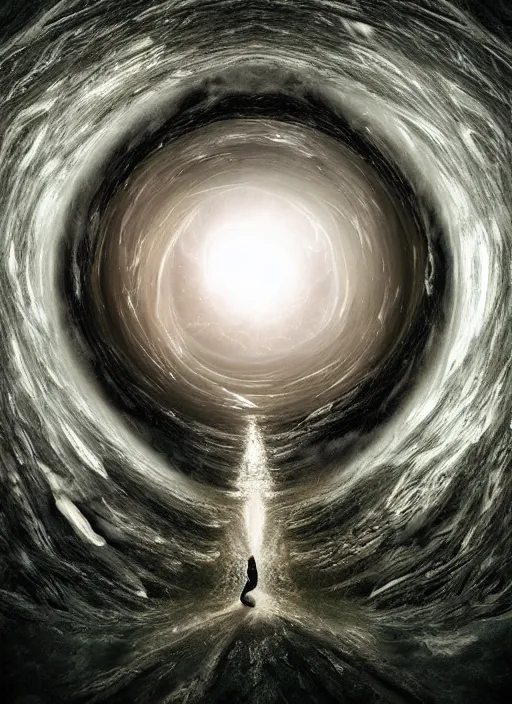 Image similar to the expansion of self realization while tipping hallucinogenic dmt, space and time bending into a vortex of subjective reality, event horizon from within, michal karcz