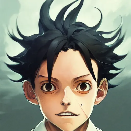Portrait of Ray from the promised neverland, hair, Stable Diffusion