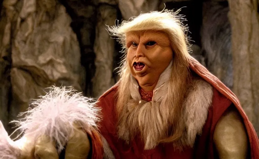 Prompt: donald trump as a oracle, a still from the dark crystal, high quality, very detailed, cinematic,