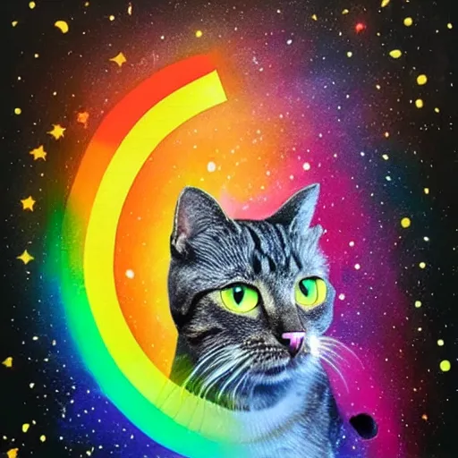 Prompt: cat riding a rainbow, galaxy, poptart