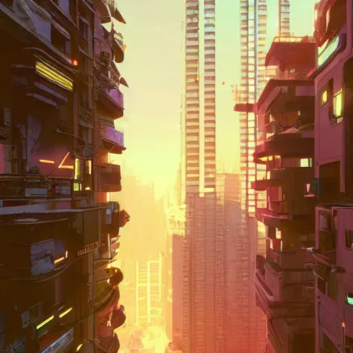 Image similar to the cyberpunk apartment, render, octane, 4k, highly detailed, vivid colors, high definition, by James Gilleard and Makoto Shinkai and Victo Ngai