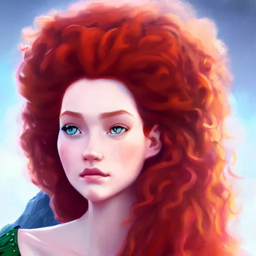 Prompt: portrait of Princess Merida, dreamy and ethereal, expressive pose, peaceful expression, elegant, highly detailed, digital painting, artstation, concept art, smooth, sharp focus