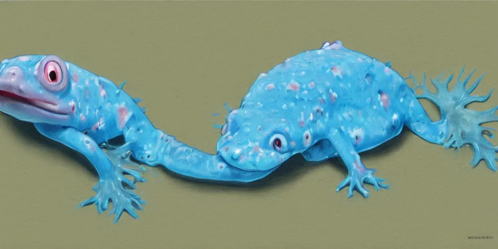 Prompt: Creepy painting of a blue axolotl from minecraft. high detail. realistic. fresh colors.