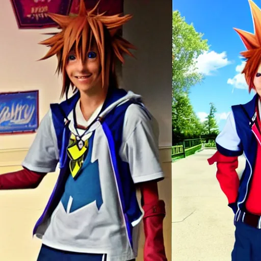 Image similar to sora cosplay by jerry seinfeld!!!!!!!!!!!!, kingdom hearts