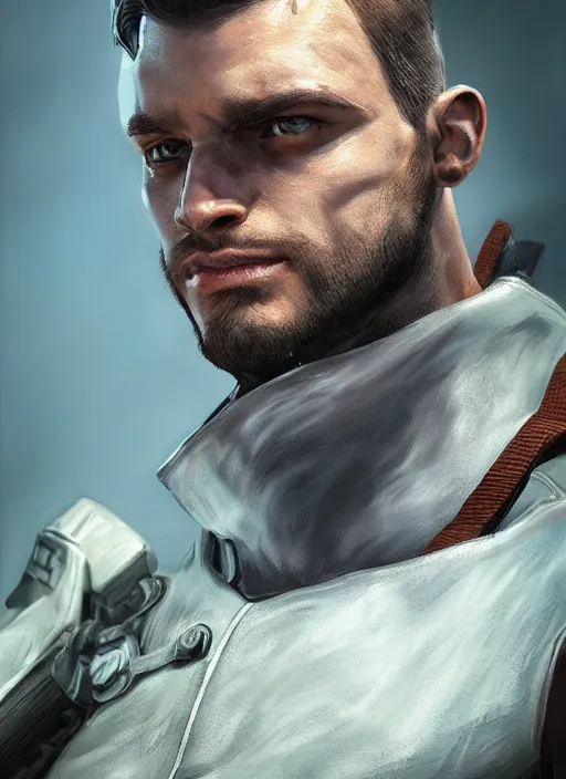 Image similar to A comic book style portrait painting of a male ranger, unreal 5, DAZ, hyperrealistic, octane render, wastelander, dynamic lighting