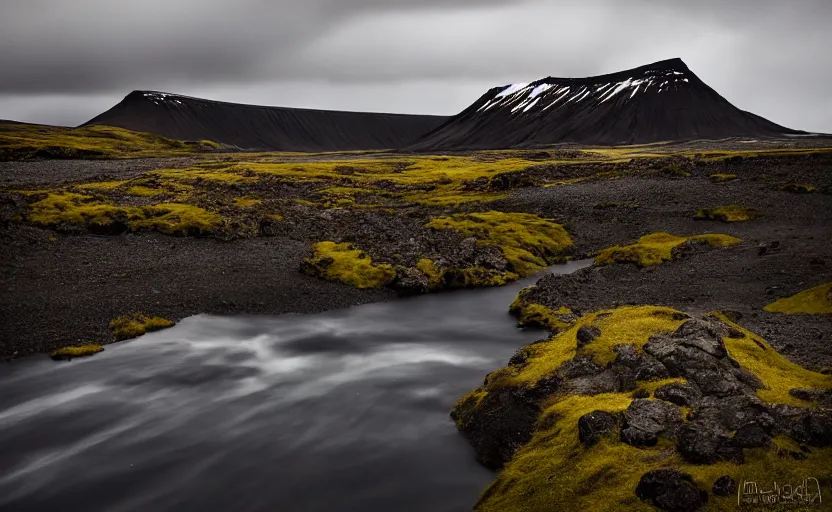 Image similar to icelandic landscape, moody, cinematic, muted colors,