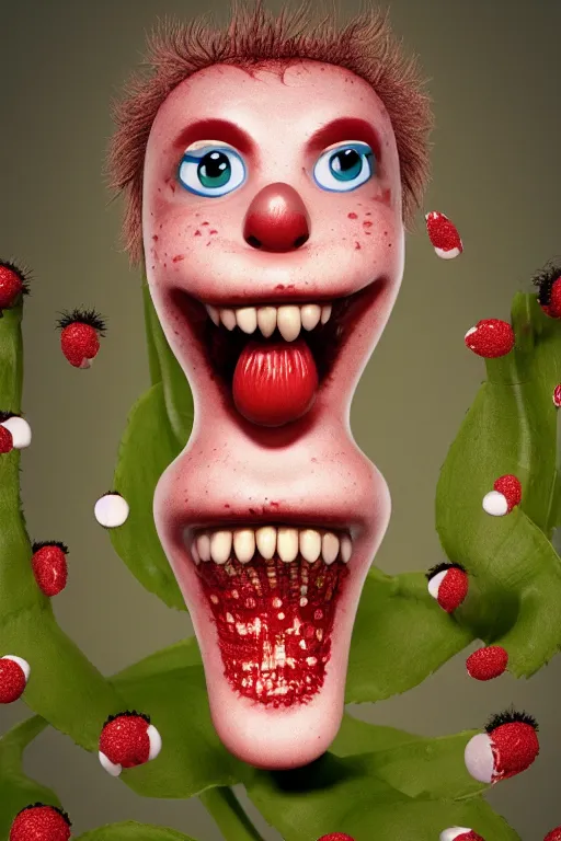 Prompt: hyperrealistic anthropomorphic cartoon 3 d unreal engine red and white polka dot venus fly trap shiny luscious lips slick wet tongue, cinematic lighting 3 5 mm christopher nolan film still