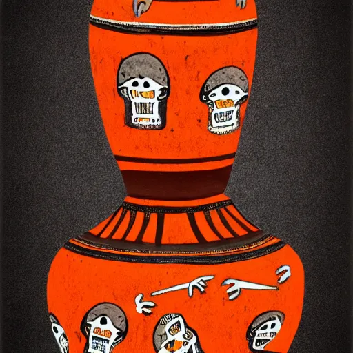 Image similar to skeletons running painted on a roman jar, abstract, orange theme, 8k resolution, sodium light