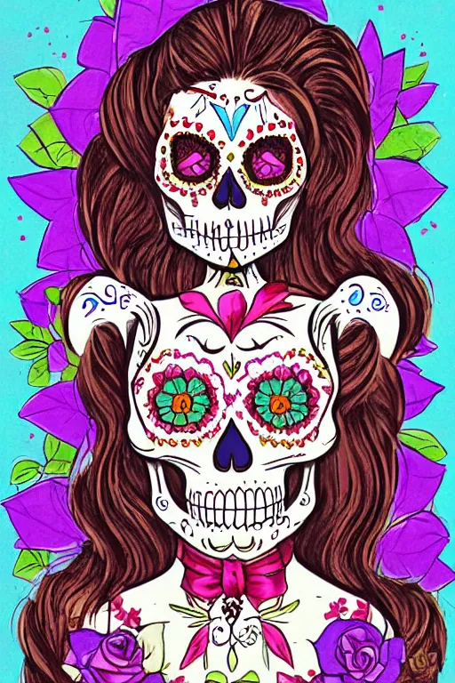 Image similar to Illustration of a sugar skull day of the dead girl, art by Don Bluth