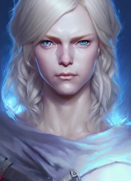 Image similar to a fantasy style portrait painting of shy white female paladin with blonde hair and blue eyes shy scarred left eye, holy oil painting unreal 5 daz. rpg portrait extremely detailed artgerm greg rutkowski _ greg