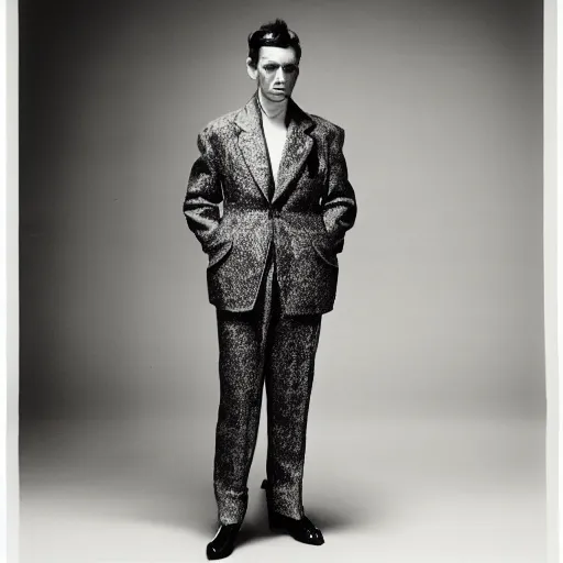 Image similar to a man with scales, large format film fashion photograph by richard avedon