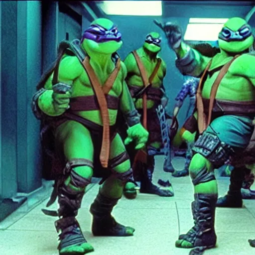 Image similar to tmnt in the matrix, film still