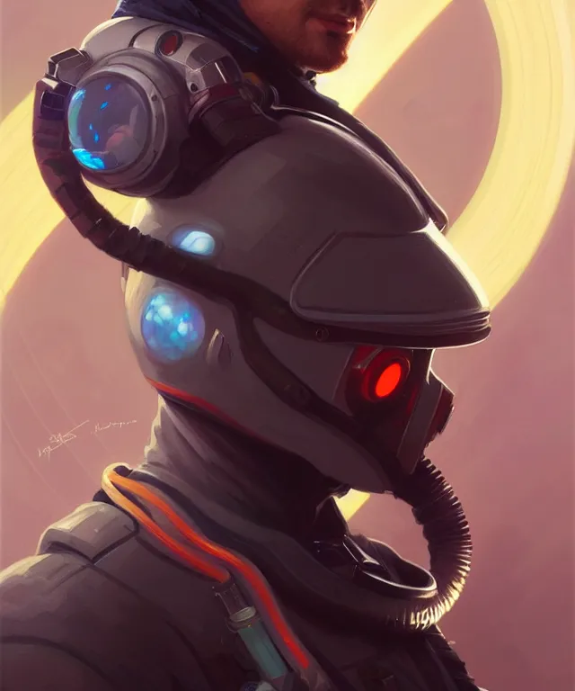 Prompt: Hacker spaceman portrait, highly detailed, digital painting, artstation, concept art, smooth, sharp focus, illustration, art by artgerm and greg rutkowski and alphonse mucha