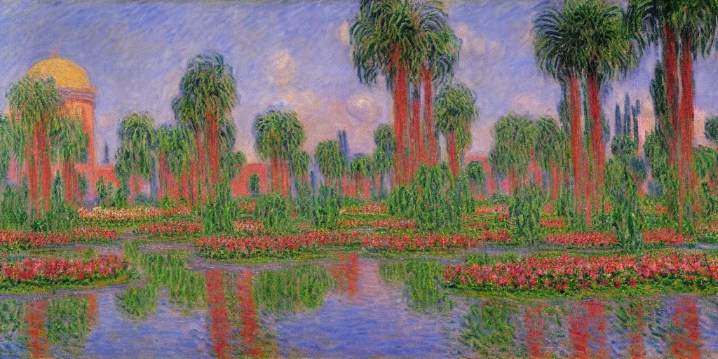 Prompt: gardens of babylon painted by claude monet