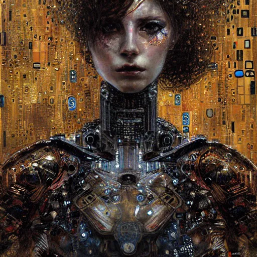 Image similar to cybernetic female supersoldier, intricate detail, klimt, royo, whealan,