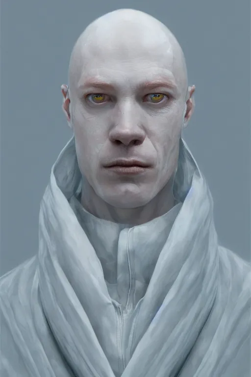 Prompt: a man with a very white and translucent skin, art by James Jean and Wayne Barlowe, high detail, cinematic, cgsociety 8k