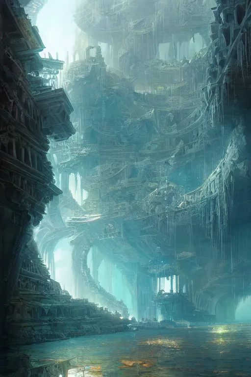 Image similar to marvellous lost city of atlantis, powerfull, intricate, elegant, volumetric lighting, digital painting, highly detailed, artstation, sharp focus, illustration, concept art, ruan jia, steve mccurry