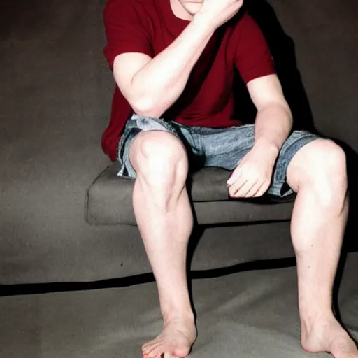 Prompt: evan peters showing his feet, analog photograph, portrait