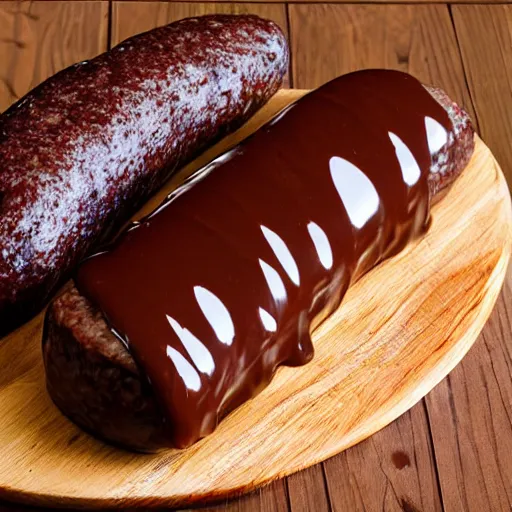 Prompt: big sausage with chocolate fudge