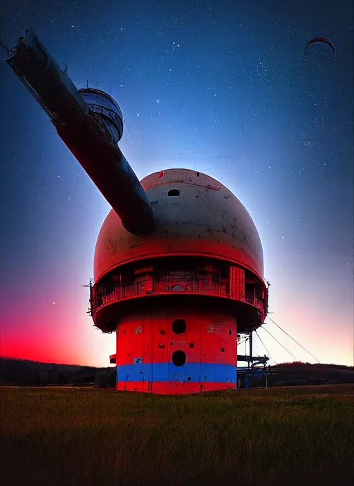 Image similar to industrial starship over forte belvedere, red and blue hour, by ismail inceoglu