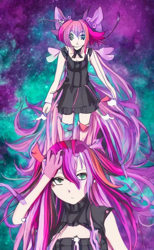 Image similar to anime grungy magical girl with rainbow hair, drunk, angry, pink hair, anime key visual, official media, anime TV series, kyoto animation studio.