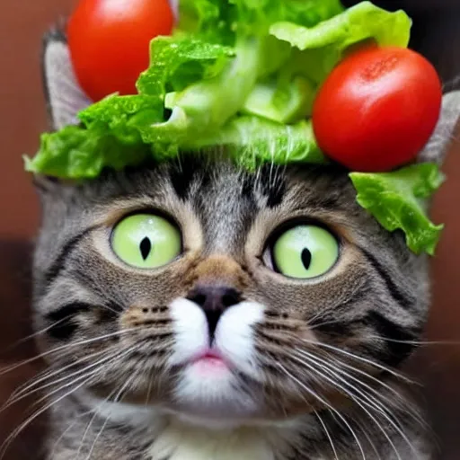 Image similar to a cute cat made of salad