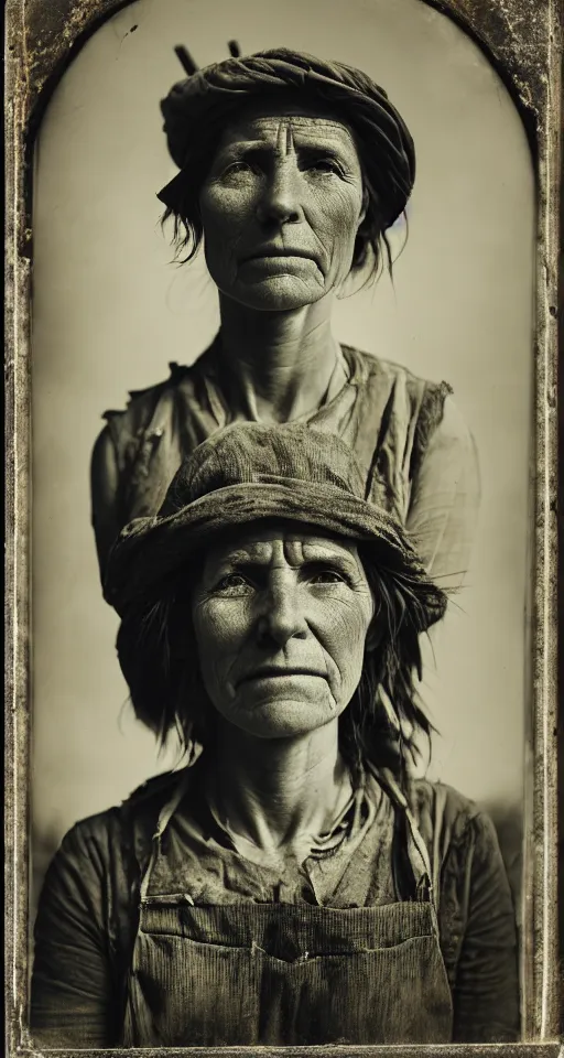 Prompt: a highly detailed digital collodion photograph, a portrait of a female farmer