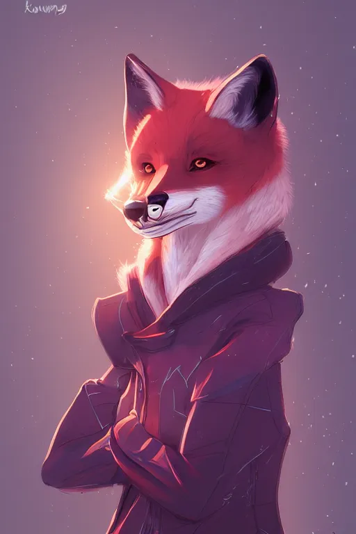 Image similar to a fox fursona, trending on artstation, by kawacy, furry art, digital art, cyberpunk, high quality, backlighting