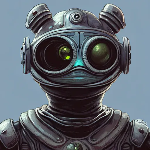 Prompt: Glad pepe with a spoon wearing futuristic power armor, fantasy, intricate, highly detailed, digital painting, trending on artstation, sharp focus, illustration, style of Stanley Artgerm and Greg Rutkowski and Dan Mumford