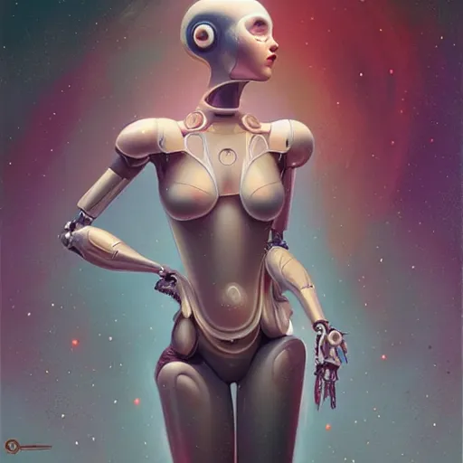 Image similar to a beautiful female robot, elegant pose, melting, by Anato Finnstark, Tom Bagshaw, Brom