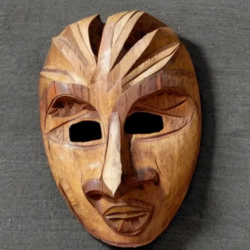 Prompt: carved wooden mask made of hands