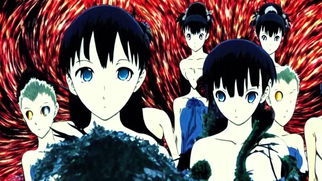 Image similar to black swan ( 2 0 1 0 ) as an anime film still from the an anime directed by katsuhiro otomo with art direction by salvador dali, wide lens
