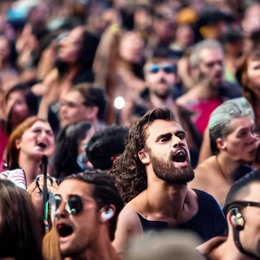 Prompt: a gigachad in the crowd at a concert