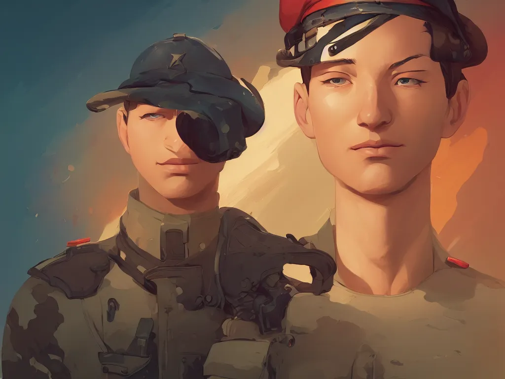 Image similar to soldier, smooth face, centered median photoshop filter cutout vector behance hd by artgerm, jesper ejsing, by rhads, makoto shinkai and lois van baarle, ilya kuvshinov, rossdraws, illustration, art by ilya kuvshinov and gustav klimt