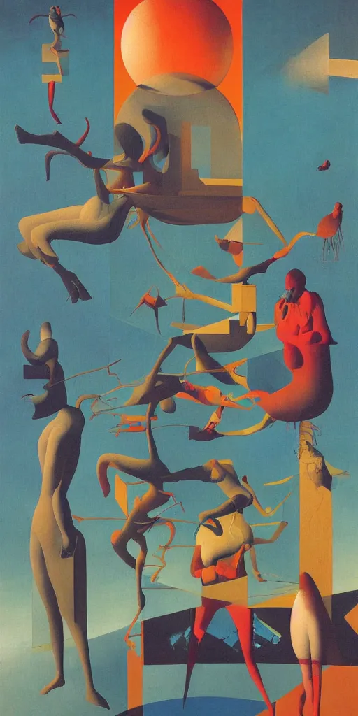 Image similar to hovering indecision, surrealist painting, volumetric light, isometric, by karel thole, by max ernst, by james jean, oil on canvas,