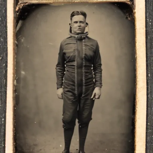 Prompt: tintype photo, vintage diver suit