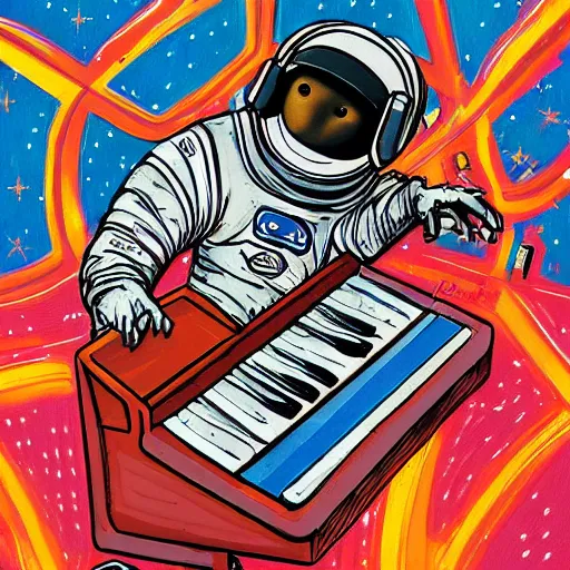 Image similar to astronaut playing keyboard by pascal blanche