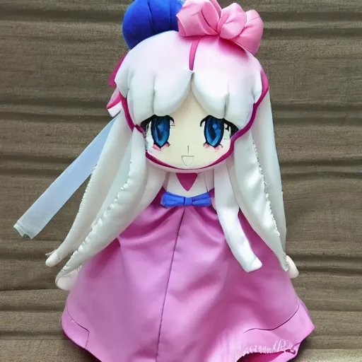 Prompt: cute fumo plush of a girl in a wedding dress, pink and blue, anime girl