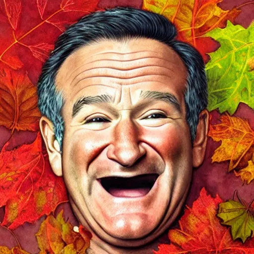 Image similar to robin williams smile. picture painting autumn leaves