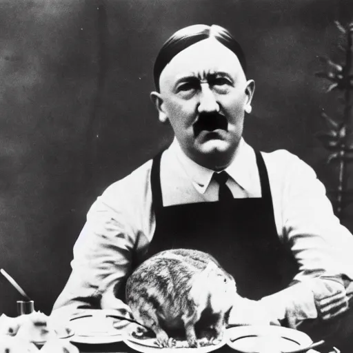 Image similar to Adolf Hitler eating a rabbit, 4k image