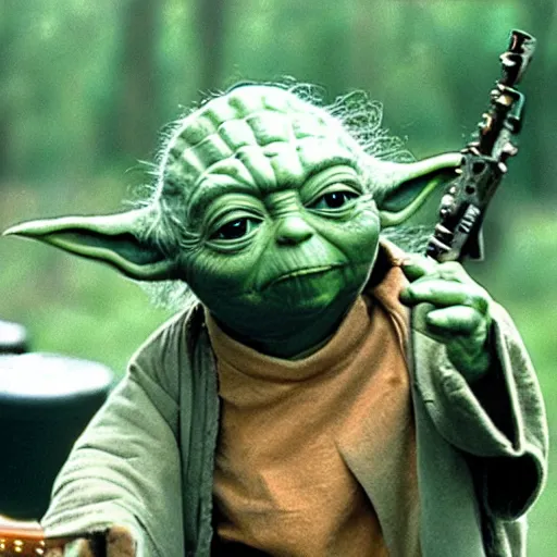 Image similar to yoda performing at woodstock