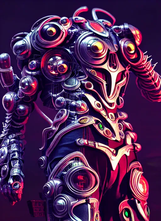 Image similar to kamen rider, human structure insects concept art, intricate detail, hyperrealistic art and illustration by irakli nadar and alexandre ferra, global illumination, at tokyo cyberpunk neon light night