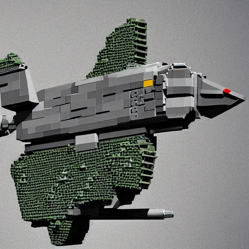 Prompt: a military drone made of legos, realistic photography, high detailed