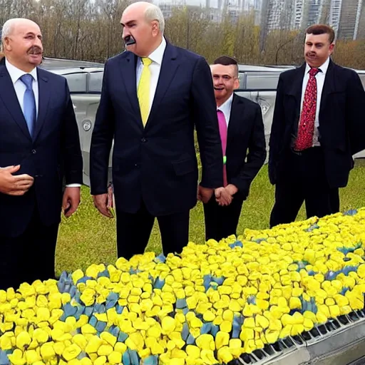Image similar to Alexander Lukashenko surrounded by yellow Minions