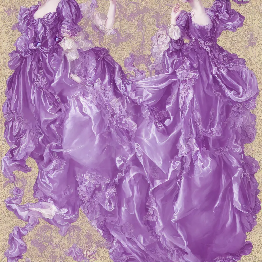 Prompt: purple dress in the style of rococo ，Victorian era，jellyfish element，dreamy, soft ,Backlight ,luminescence，highly detailed,8k