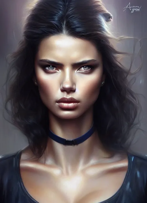 Image similar to a beautiful woman with police uniform, adriana lima, painted by artgerm and tom bagshaw, fantasy art, dramatic lighting, highly detailed oil painting