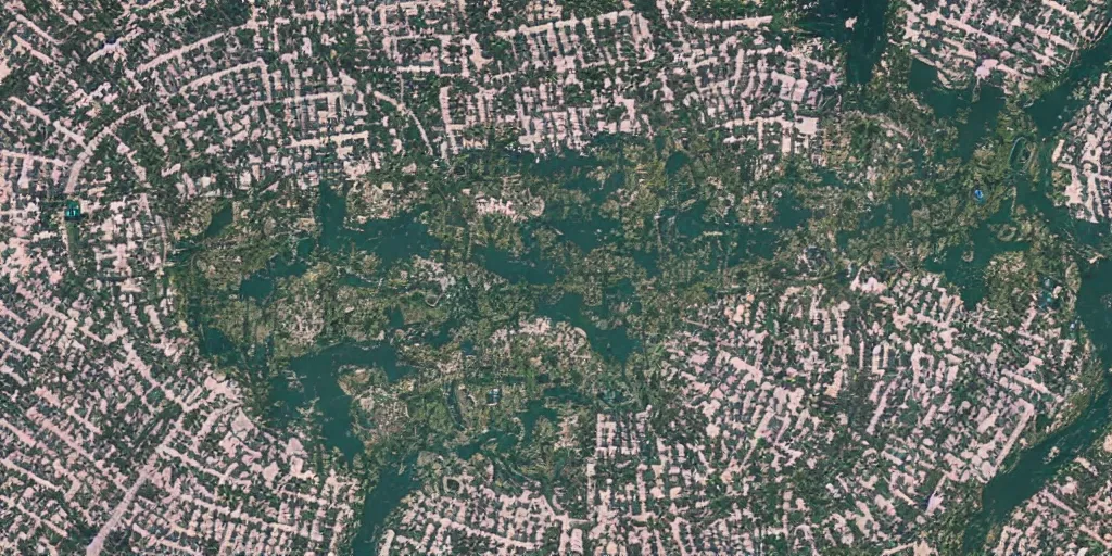 Image similar to satellite view of a town shaped like an alligator