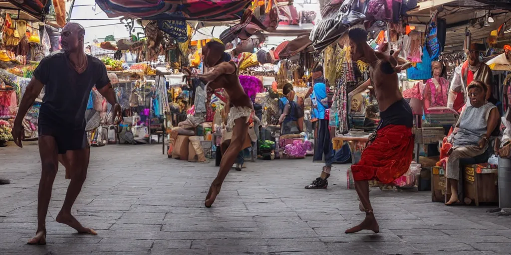 Image similar to the man caught on camera dances in the market, highly detailed, 8 k, masterpiece, super resolution.