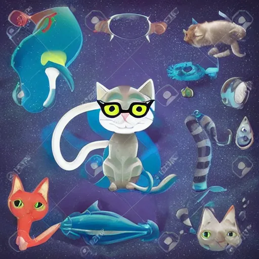 Image similar to a cat scuba diver, ears and tail and flippers, mystical undersea atmosphere, realistic